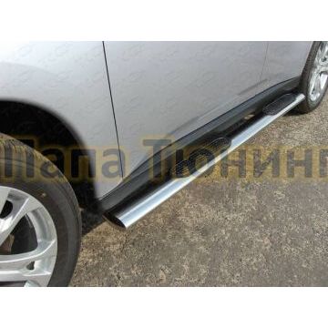 Пороги труба овальная с накладками 120х60 мм ТСС для Mitsubishi Outlander 2012-2014