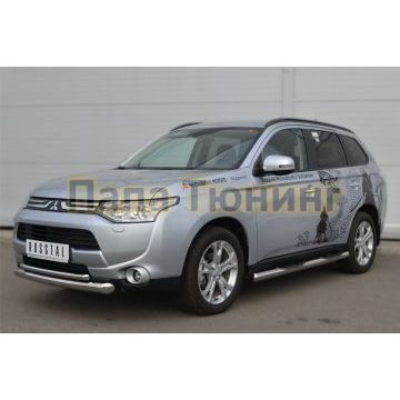 Пороги труба d76 с накладками вариант 3 РусСталь для Mitsubishi Outlander 2012-2014