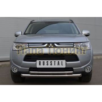 Защита передняя двойная d57-d42 РусСталь для Mitsubishi Outlander 2012-2014