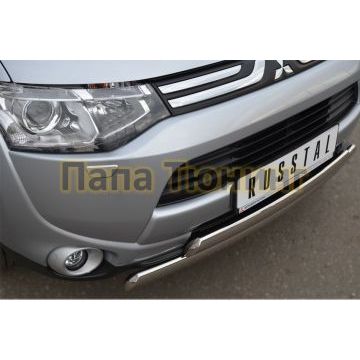 Защита передняя овальная двойная 75х42 мм РусСталь для Mitsubishi Outlander 2012-2014