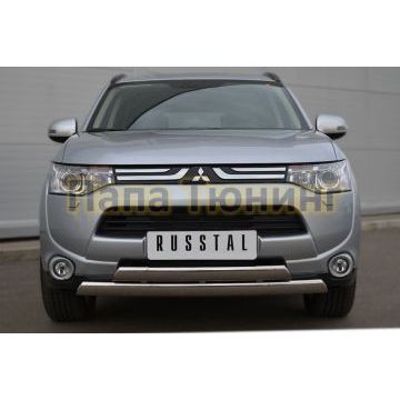 Защита передняя овальная двойная 75х42 мм РусСталь для Mitsubishi Outlander 2012-2014
