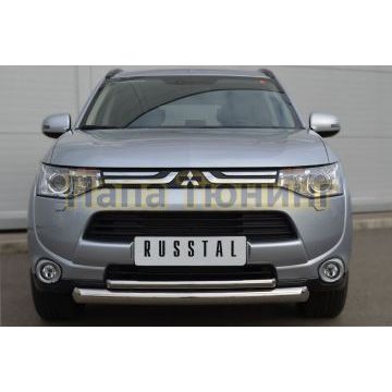 Защита передняя двойная d76-d42 РусСталь для Mitsubishi Outlander 2012-2014