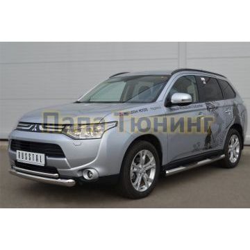 Защита передняя двойная d76-d42 РусСталь для Mitsubishi Outlander 2012-2014
