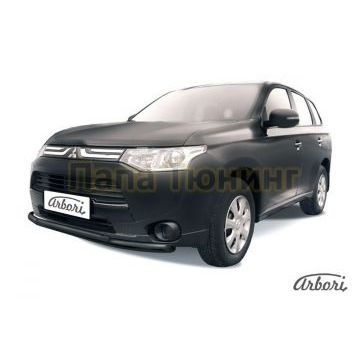 Защита передняя чёрная сталь двойная 57-42 мм Slitkoff для Mitsubishi Outlander 2012-2014