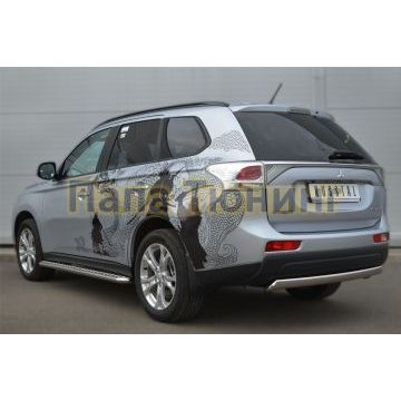 Защита заднего бампера овальная 75х42 мм РусСталь для Mitsubishi Outlander 2012-2014