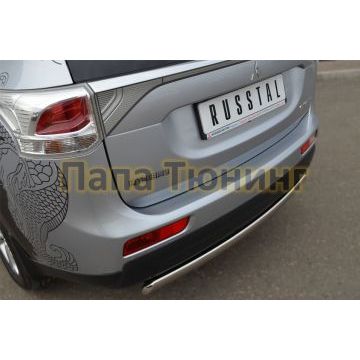 Защита заднего бампера овальная 75х42 мм РусСталь для Mitsubishi Outlander 2012-2014