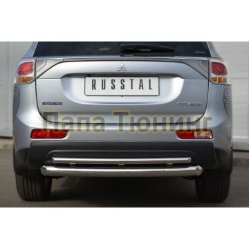 Защита заднего бампера двойная d76-d42 РусСталь для Mitsubishi Outlander 2012-2014