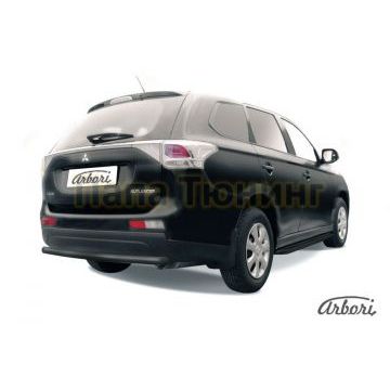 Защита заднего бампера чёрная сталь короткая 57 мм Slitkoff для Mitsubishi Outlander 2012-2014