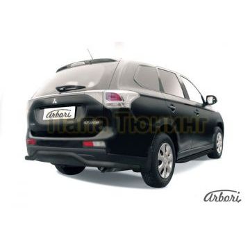 Защита заднего бампера чёрная сталь волна длинная 57 мм Slitkoff для Mitsubishi Outlander 2012-2014