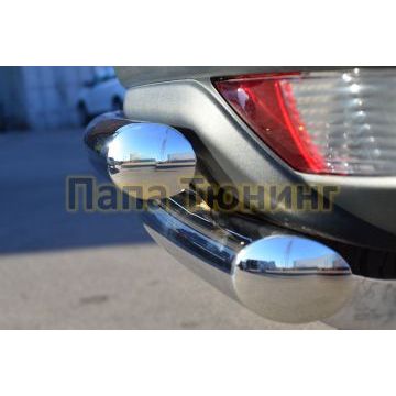 Защита заднего бампера двойная d57-d57 РусСталь для Mitsubishi Pajero Sport 2013-2016