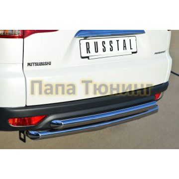 Защита заднего бампера двойная d57-d57 РусСталь для Mitsubishi Pajero Sport 2013-2016