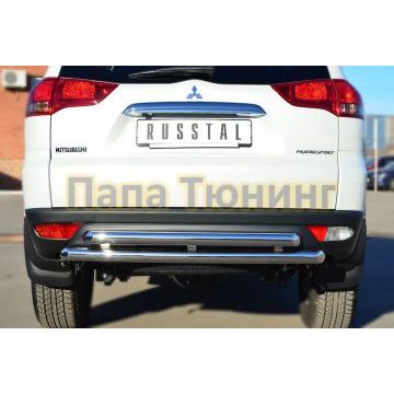 Защита заднего бампера двойная d57-d57 РусСталь для Mitsubishi Pajero Sport 2013-2016