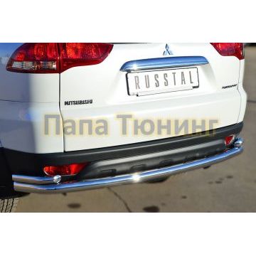 Защита заднего бампера двойная с уголками d57-d42 РусСталь для Mitsubishi Pajero Sport 2013-2016