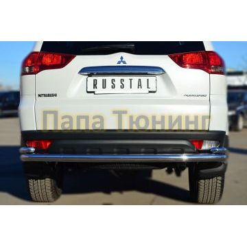 Защита заднего бампера двойная с уголками d57-d42 РусСталь для Mitsubishi Pajero Sport 2013-2016