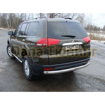 Защита заднего бампера овальная овальная 75х42 мм ТСС для Mitsubishi Pajero Sport 2013-2016