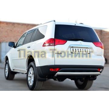 Защита заднего бампера овальная 75х42 мм РусСталь для Mitsubishi Pajero Sport 2013-2016