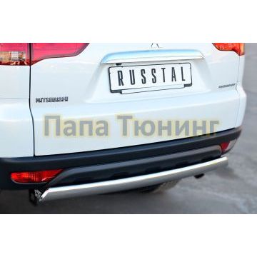 Защита заднего бампера овальная 75х42 мм РусСталь для Mitsubishi Pajero Sport 2013-2016