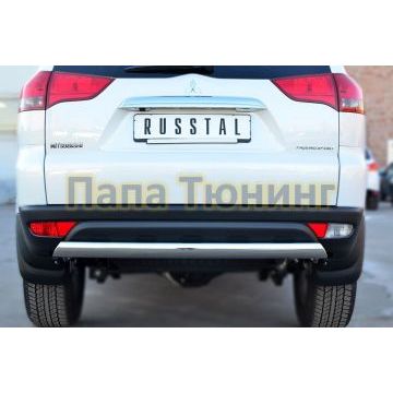 Защита заднего бампера овальная 75х42 мм РусСталь для Mitsubishi Pajero Sport 2013-2016