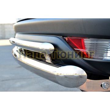Защита заднего бампера двойная d76-d42 РусСталь для Mitsubishi Pajero Sport 2013-2016