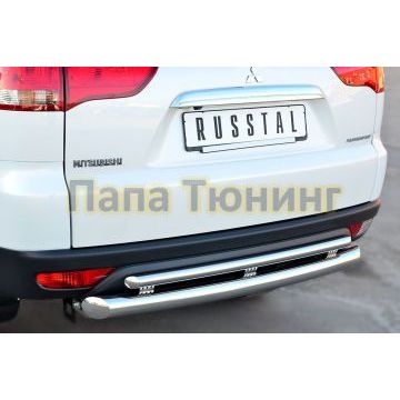 Защита заднего бампера двойная d76-d42 РусСталь для Mitsubishi Pajero Sport 2013-2016
