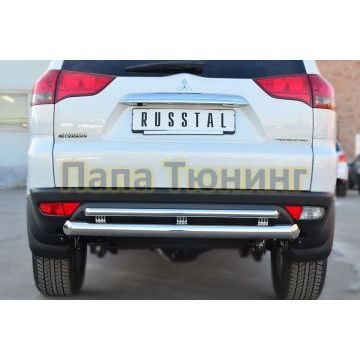 Защита заднего бампера двойная d76-d42 РусСталь для Mitsubishi Pajero Sport 2013-2016