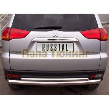 Защита заднего бампера двойная d76-d42 РусСталь для Mitsubishi Pajero Sport 2008-2013