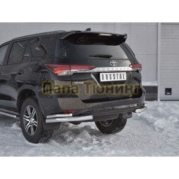 Защита задняя двойные уголки d57-d42 РусСталь для Toyota Fortuner 2017-