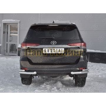 Защита задняя двойные уголки d57-d42 РусСталь для Toyota Fortuner 2017-