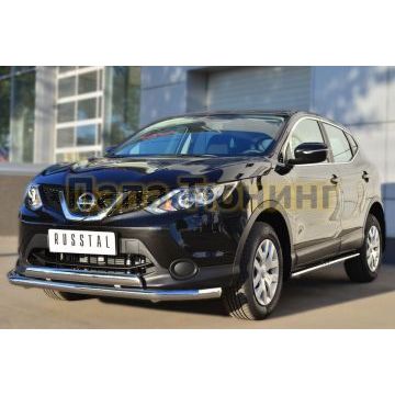 Защита передняя двойная 63-75х42 мм РусСталь для Nissan Qashqai 2014-2019