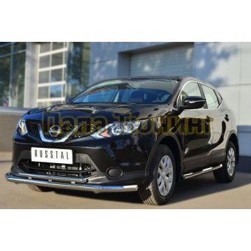 Пороги труба с накладками d76 вариант 2 РусСталь для Nissan Qashqai 2014-2019