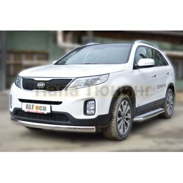 Пороги с площадкой алюминиевый лист 60 мм ALFeco для Kia Sorento 2012-2020