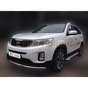 Пороги с площадкой алюминиевый лист 60 мм ALFeco для Kia Sorento 2012-2020