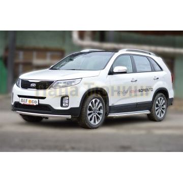 Пороги с площадкой алюминиевый лист 60 мм ALFeco для Kia Sorento 2012-2020