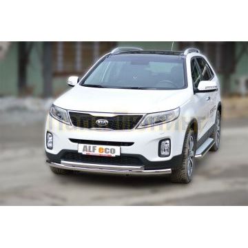 Пороги с площадкой алюминиевый лист 60 мм ALFeco для Kia Sorento 2012-2020