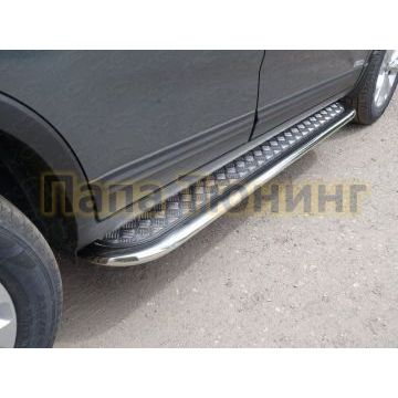 Пороги овал с площадкой алюминиевый лист 75х42 мм ТСС для Kia Sorento 2012-2020 Пороги овал с площадкой алюминиевый лист 75х42 мм ТСС для Kia Sorento 2012-2020