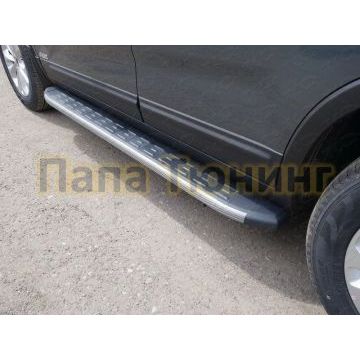 Пороги алюминиевые ТСС с накладкой серые для Kia Sorento 2012-2020 Пороги алюминиевые ТСС с накладкой серые для Kia Sorento 2012-2020