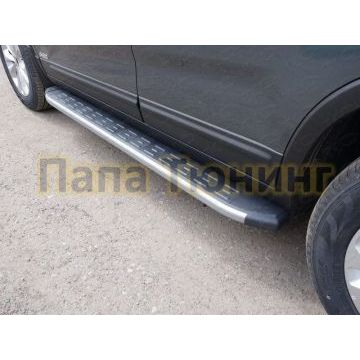 Пороги алюминиевые ТСС с накладкой серебристые для Kia Sorento 2012-2020 Пороги алюминиевые ТСС с накладкой серебристые для Kia Sorento 2012-2020