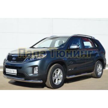 Пороги труба с накладками d76 вариант 1 РусСталь для Kia Sorento 2012-2020