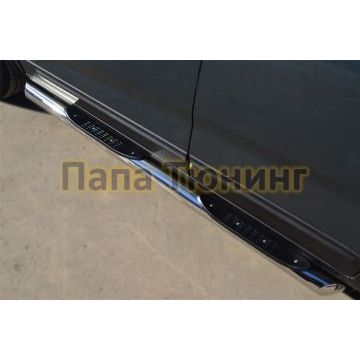 Пороги труба с накладками d76 вариант 1 РусСталь для Kia Sorento 2012-2020