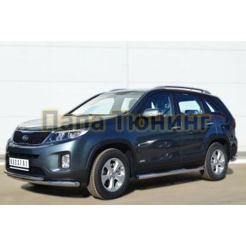 Пороги труба с накладками d76 вариант 2 РусСталь для Kia Sorento 2012-2020