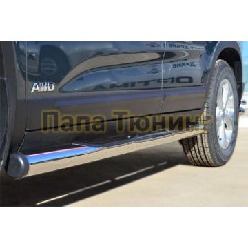 Пороги труба с накладками d76 вариант 2 РусСталь для Kia Sorento 2012-2020