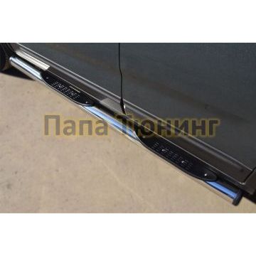 Пороги труба с накладками d76 вариант 2 РусСталь для Kia Sorento 2012-2020