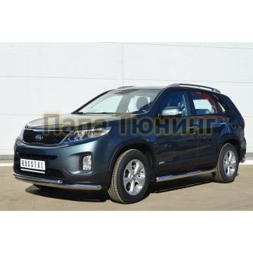Пороги труба с накладками d76 вариант 3 РусСталь для Kia Sorento 2012-2020
