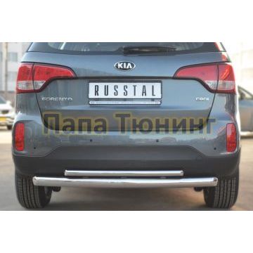 Защита заднего бампера двойная d76-d42 РусСталь для Kia Sorento 2012-
