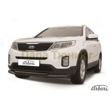 Защита передняя чёрная сталь двойная 76-57 мм Slitkoff для Kia Sorento 2012-