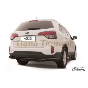 Защита заднего бампера чёрная сталь двойная 57-42 мм Slitkoff для Kia Sorento 2012-