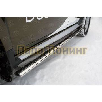 Пороги труба овальная с проступью 75х42 мм РусСталь для Renault Duster 2015-