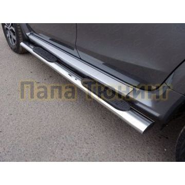 Пороги труба овальная с накладками гнутые 75х42 мм ТСС для Renault Duster 2011-2015 Пороги труба овальная с накладками гнутые 75х42 мм ТСС для Renault Duster 2011-2015