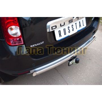 Защита заднего бампера овальная 75х42 мм РусСталь для Renault Duster 2011-2015