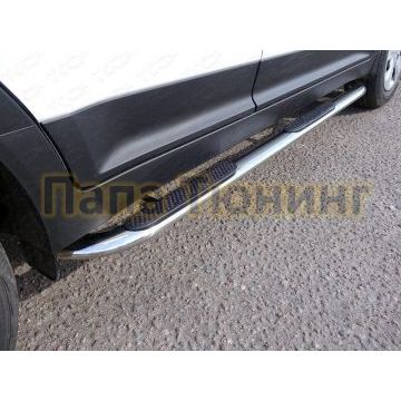 Пороги труба овальная с накладками гнутые 75х42 мм ТСС для Hyundai Creta 2016-2021 Пороги труба овальная с накладками гнутые 75х42 мм ТСС для Hyundai Creta 2016-2021